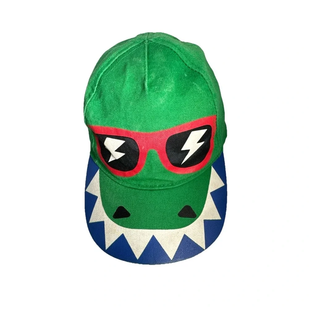 Kids Green Dinosaur Baseball Cap with Sunglasses and Teeth Design